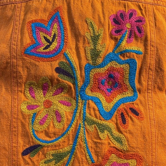 Vintage Boho F. L. Malik Women’s Orange Floral Embroidered Jacket Size M READ - Picture 9 of 9